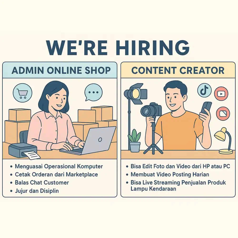 DIBUTUHKAN SEGERA CONTENT CREATOR ONLINE SHOP MEDAN SATRIA