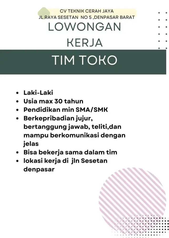 Lowongan kerja Tim Toko