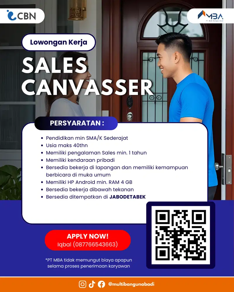 Dibutuhkan Segera Sales Canvasser JABODETABEK