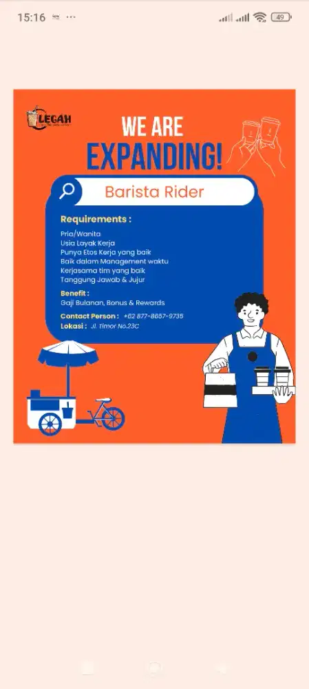Barista Rider Kopi Keliling Legah
