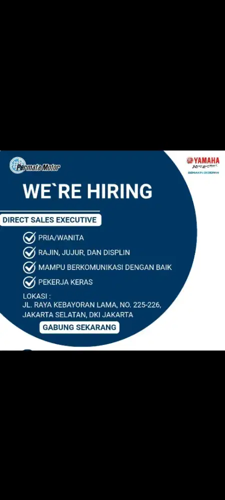 Dibutuhkan sales pria dan wanita