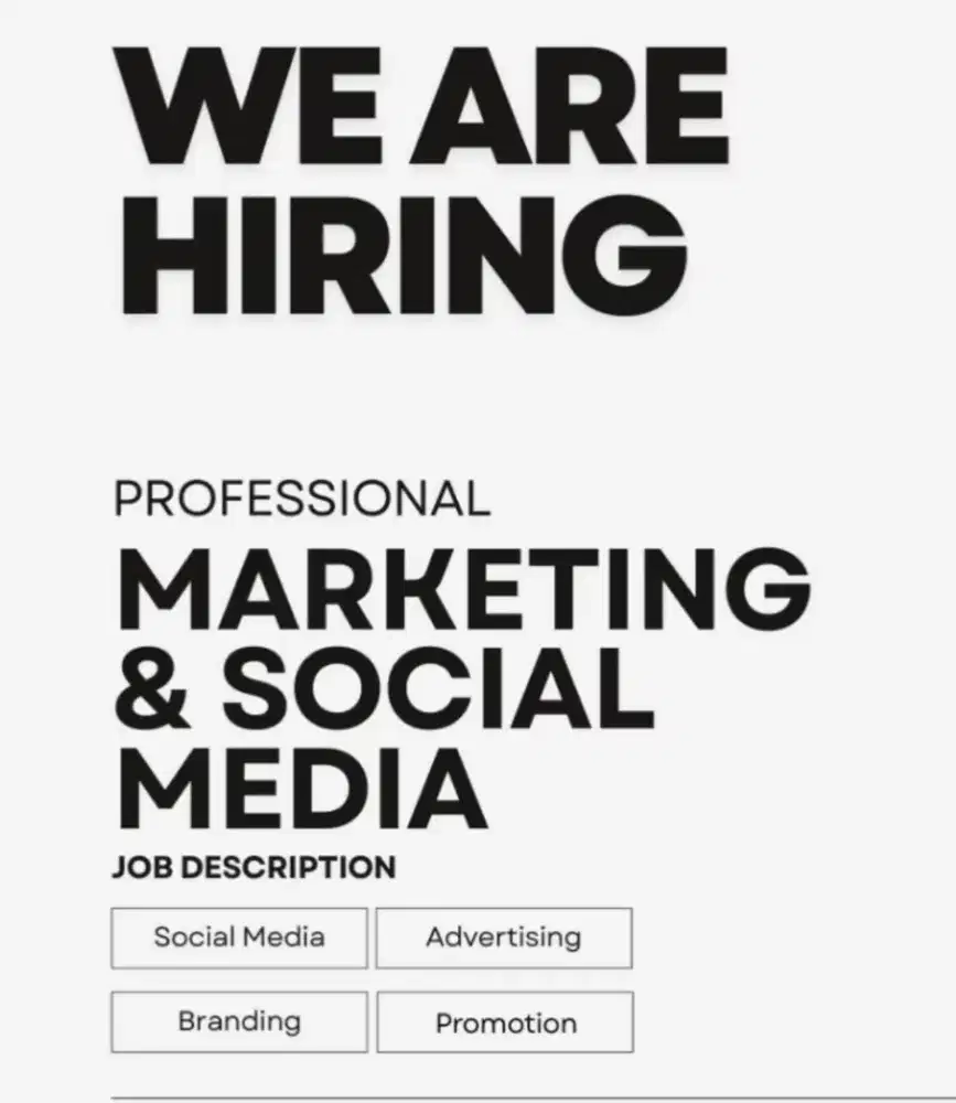 Dibutuhkan Lowongan Digital Marketing, Design, Konten, Video, Sosmed