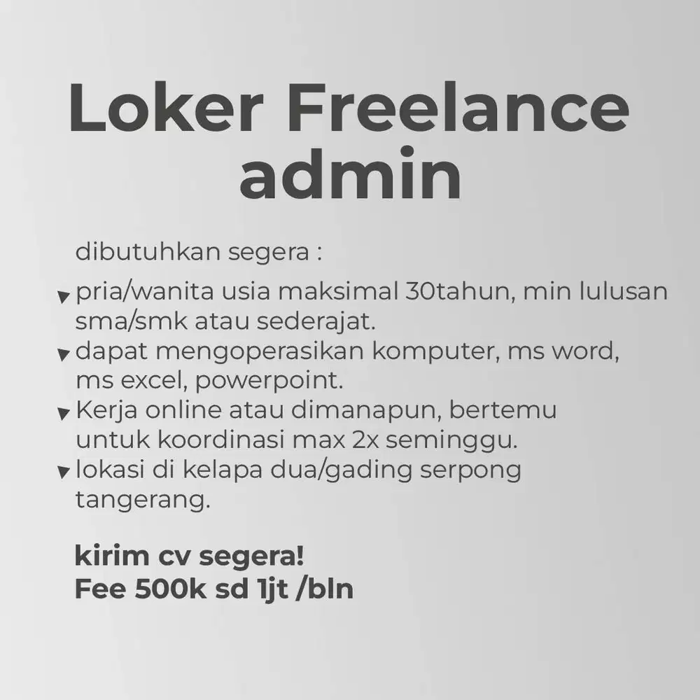 LOWONGAN FREELANCE ADMIN