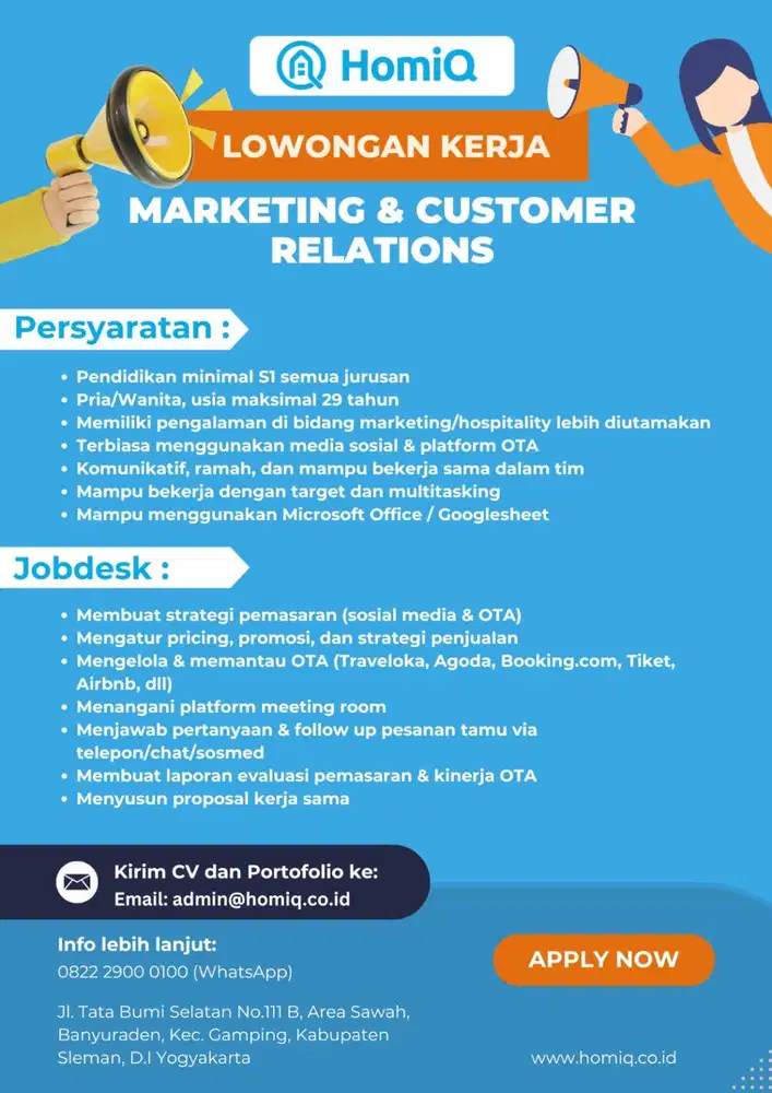 Lowongan Pekerjaan Marketing Perusahaan Manajemen Hospitality