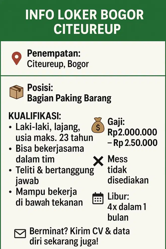 INFO LOKER PACKING BOGOR – CITEUREUP