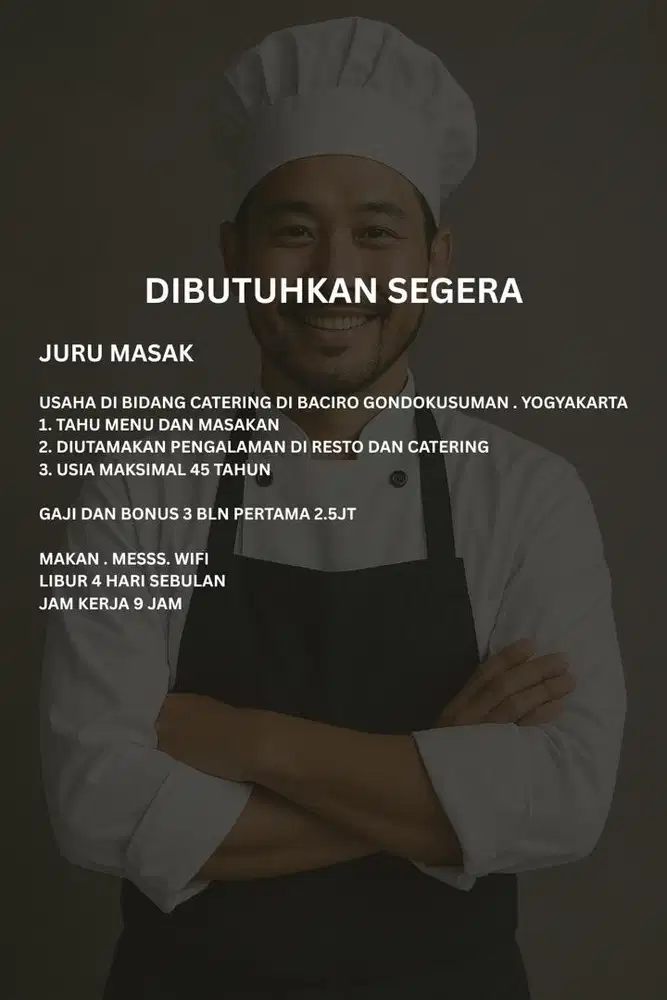 Di butuhkan Juru Masak