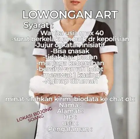 Lowongan ART daerah bojong soang