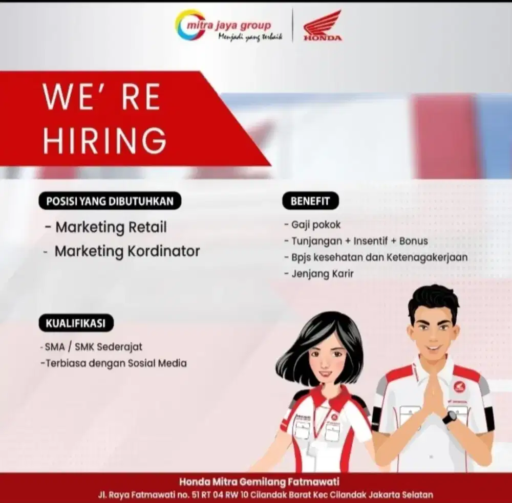 Di butuhkan Segera Sales Marketing Honda yg tdk pantang menyerah