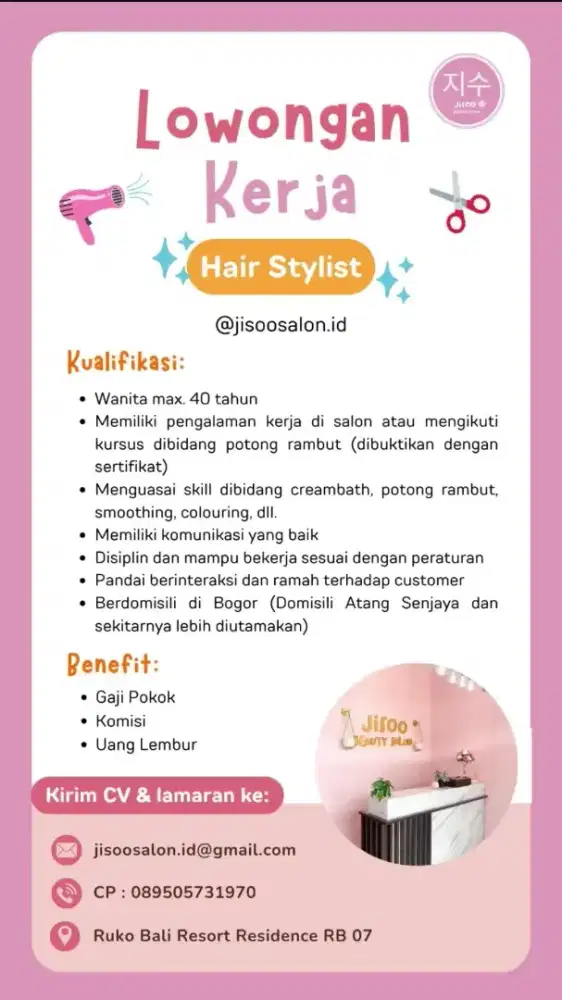 Dibutuhkan Hair Stylist wanita berpengalaman