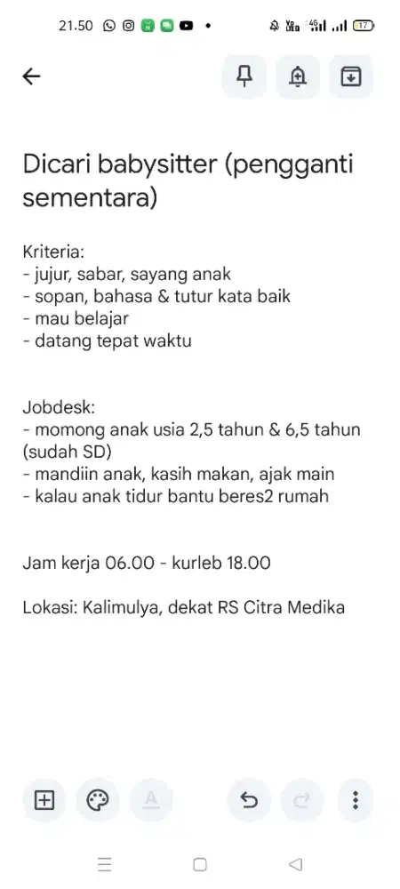 Dicari babysitter/pengasuh sementara