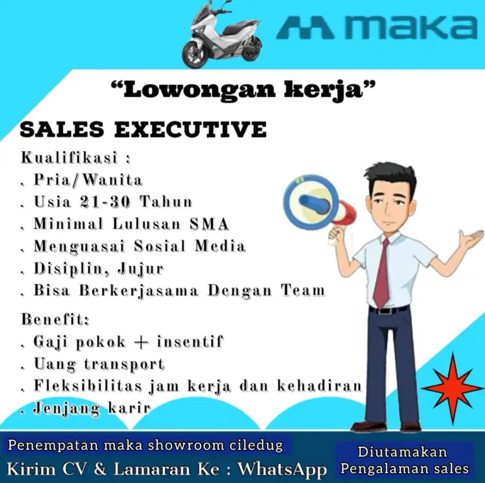 Lowongan kerja sales counter MAKA MOTORS Penjualan motor listrik