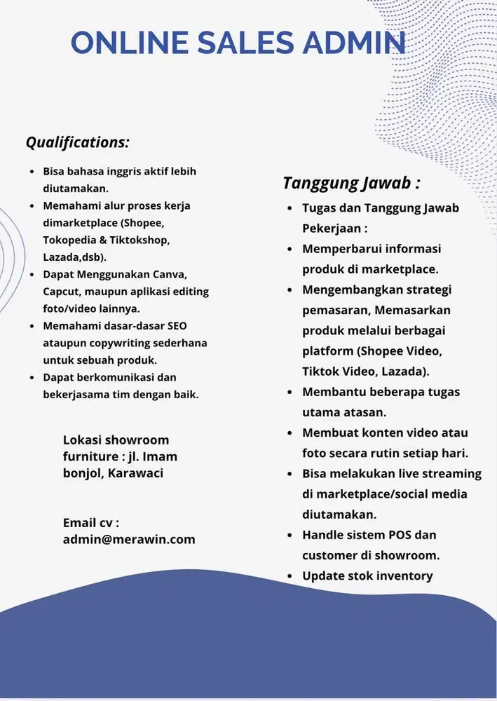 ONLINE SALES ADMIN ( Furniture Showroom)