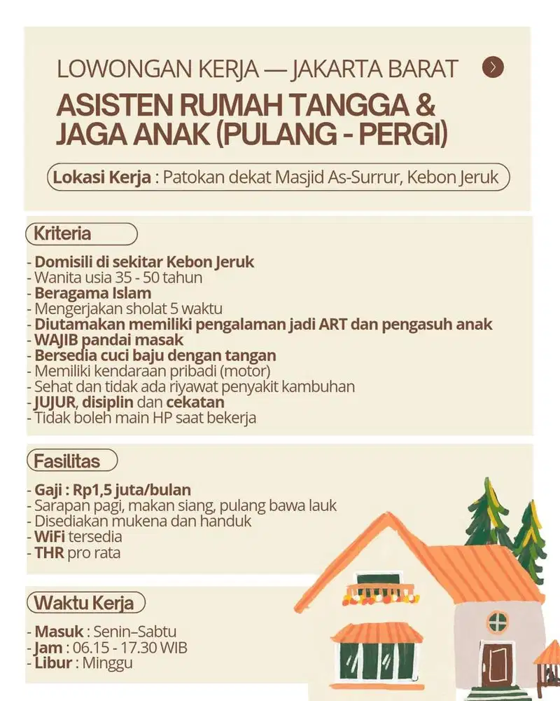 ASISTEN RUMAH TANGGA & JAGA ANAK (PULANG PERGI)