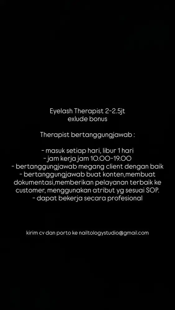 LOWONGAN EYELASH THERAPIST JAKARTA TIMUR