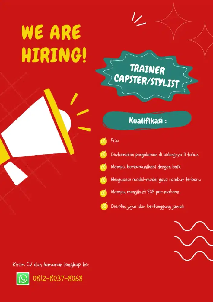 Lowongan Kerja Trainer Capster/Stylist