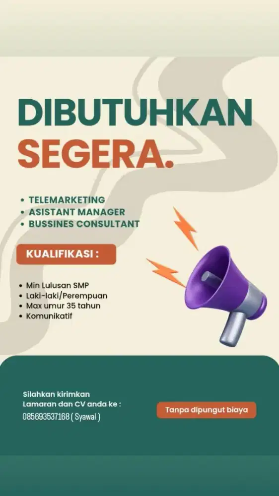 Dibutuhkan segera marketing kantoran di Jakpus