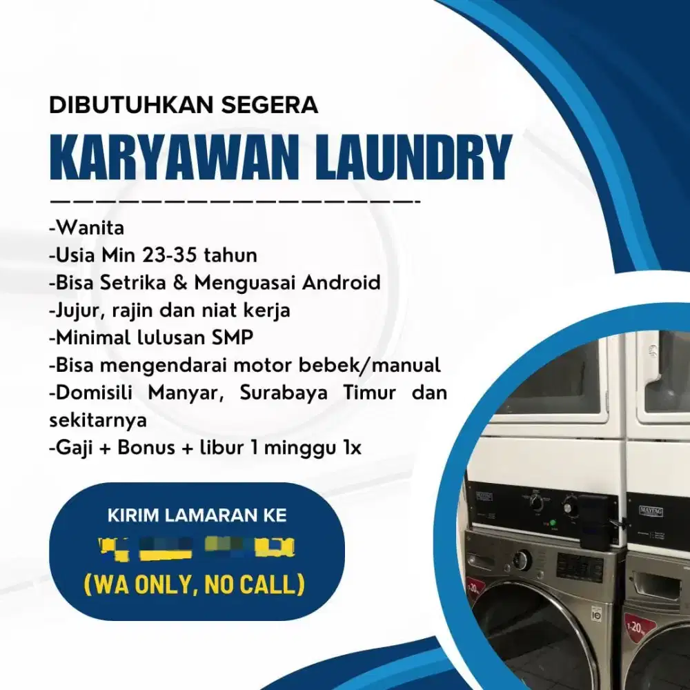 BUTUH URGENT - Karyawan Laundry di Manyar Surabaya