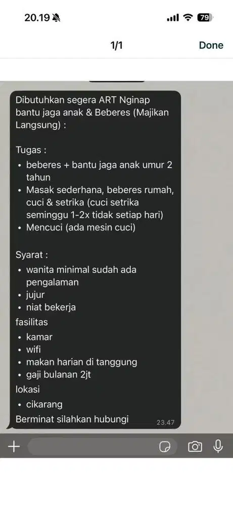 Dicari ART Wanita, menginap