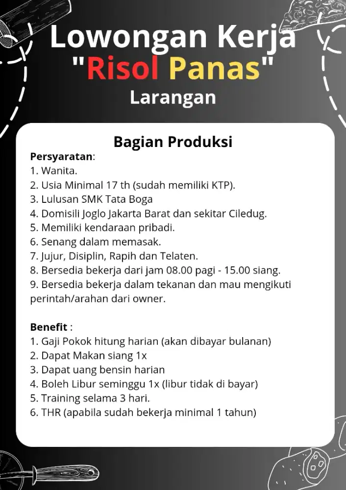Lowongan Kerja Bagian Produksi Risol