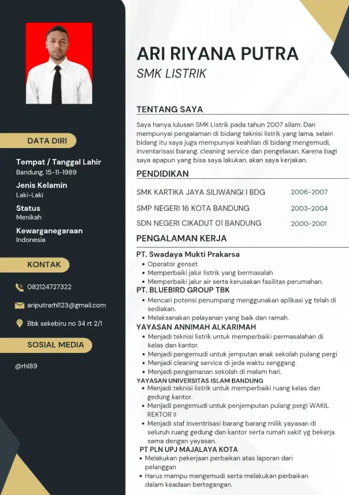 Jika ada yang membutuhkan driver atau teknisi listrik