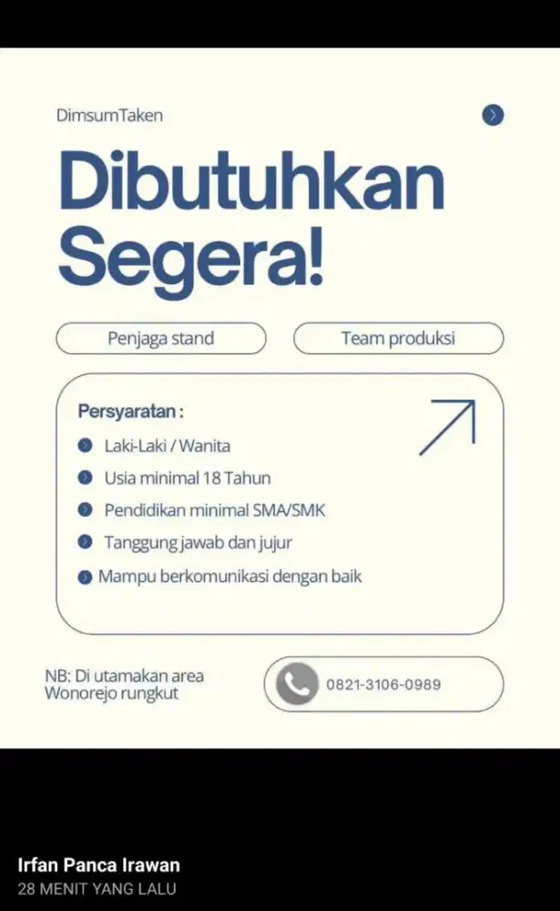 Lowongan kerja penjaga stand dimsum