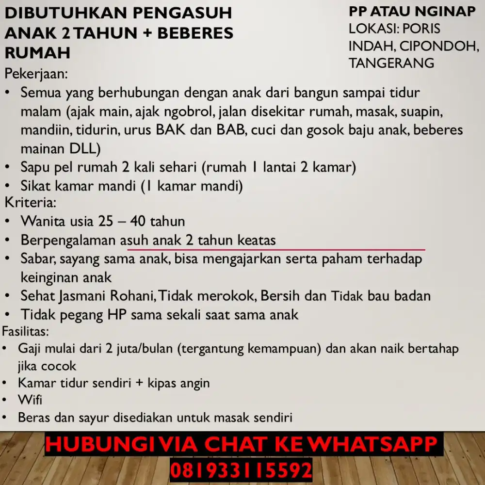 Lowongan Momong Anak 2,5 tahun