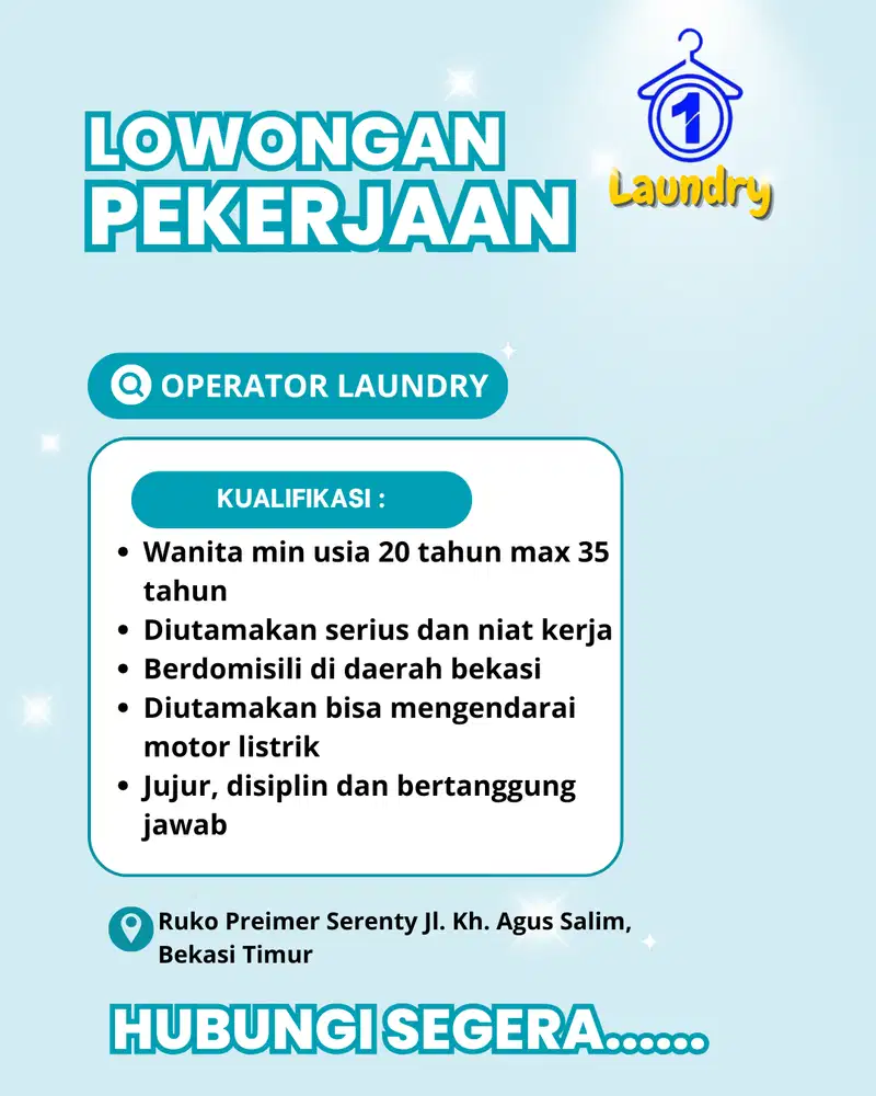 Lowongan kerja untuk oprator laundry