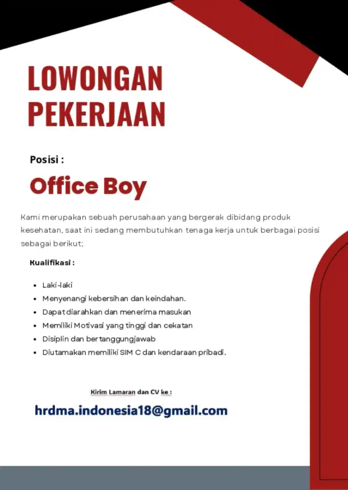 Lowongan kerja untuk OFFICE BOY