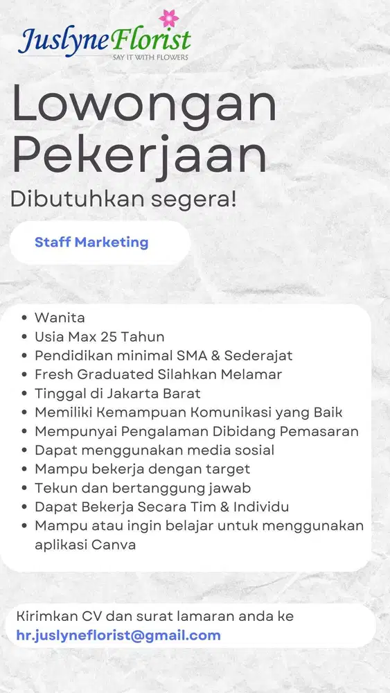 LOWONGAN STAFF MARKETING