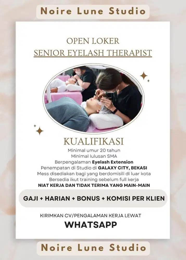 Lowongan Kerja Terapis Eyelash / Senior Eyelash Therapist Loker Bekasi