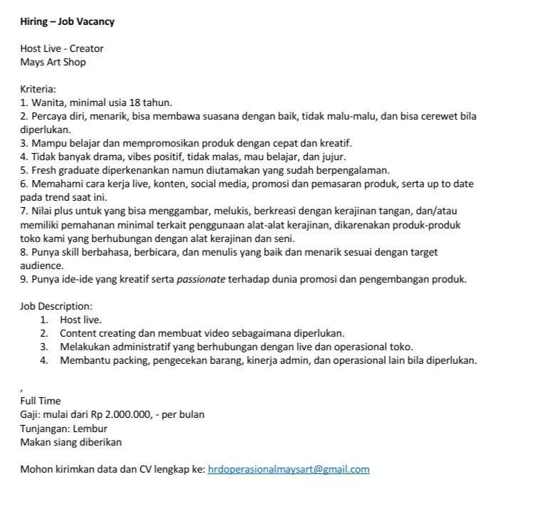 Hiring Host Live - Creator