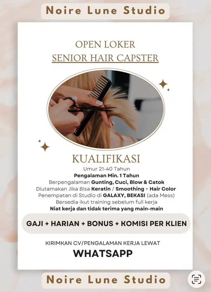 Lowongan Kerja Senior Hair Capster Terapis Loker Bekasi
