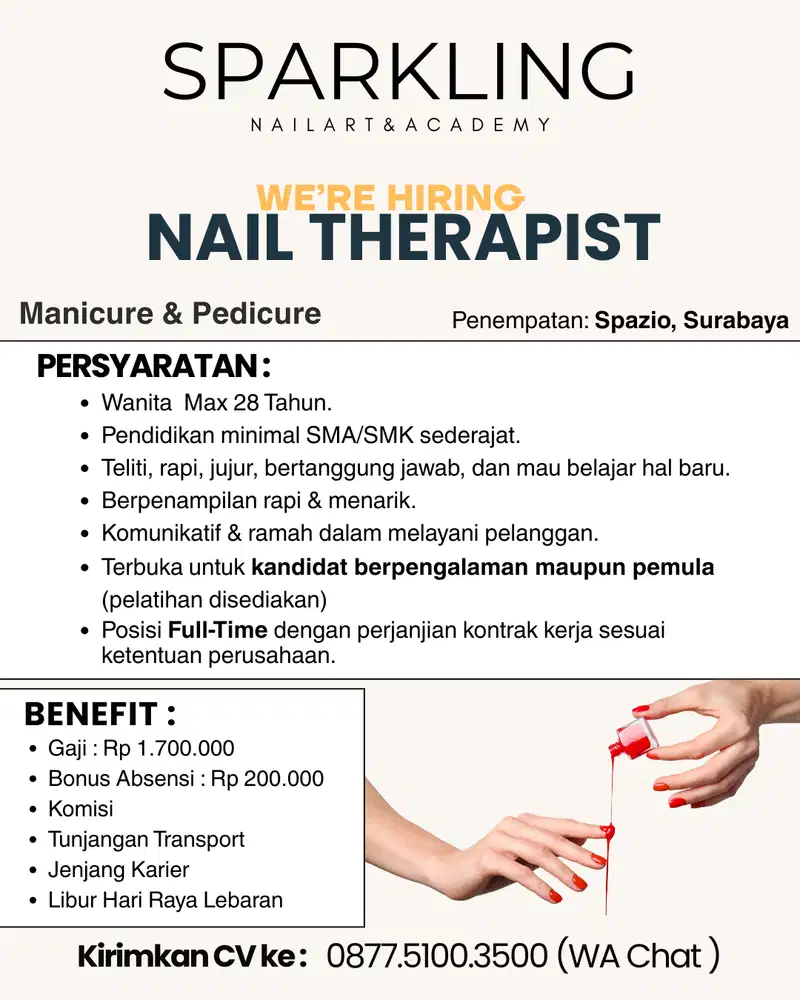 LOWONGAN KERJA NAIL THERAPIST SURABAYA BARAT