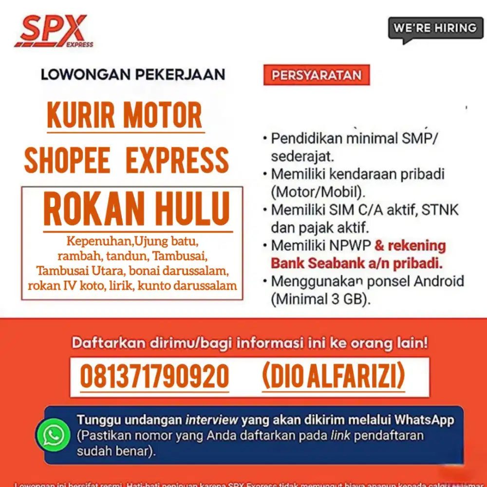 Lowongan kerja kurir Shopee Express