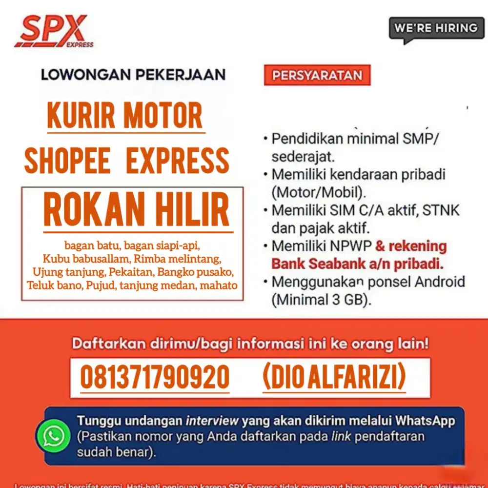 Lowongan kerja kurir Shopee Express