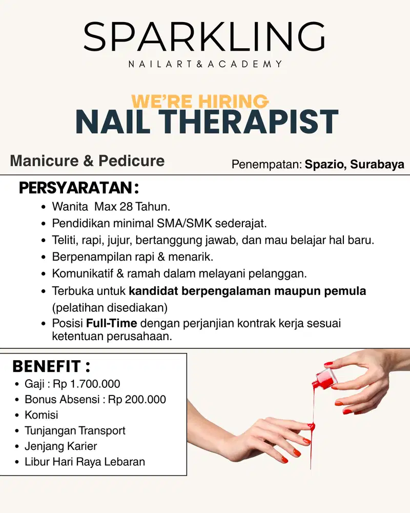 LOWONGAN KERJA NAIL THERAPIST SURABAYA BARAT