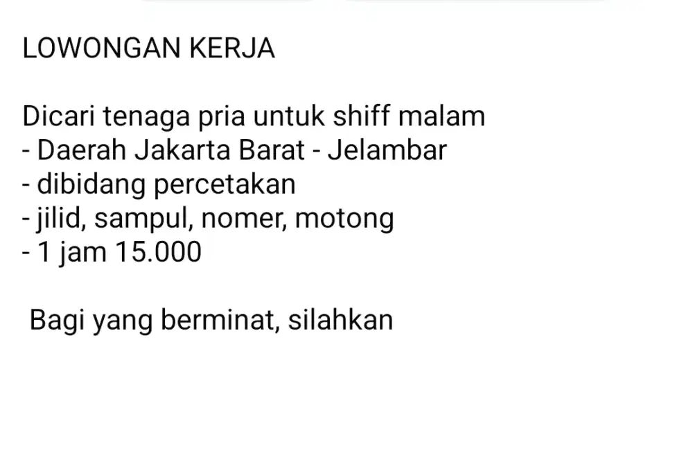 LOWONGAN KERJA dibidang percetakan