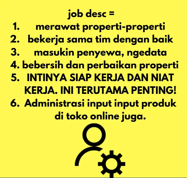 pekerjaan input produk di toko online dan bebersih properti apartemen