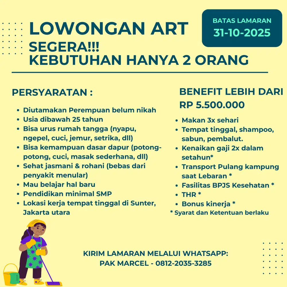 Loker Asisten Rumah Tangga (Menginap)