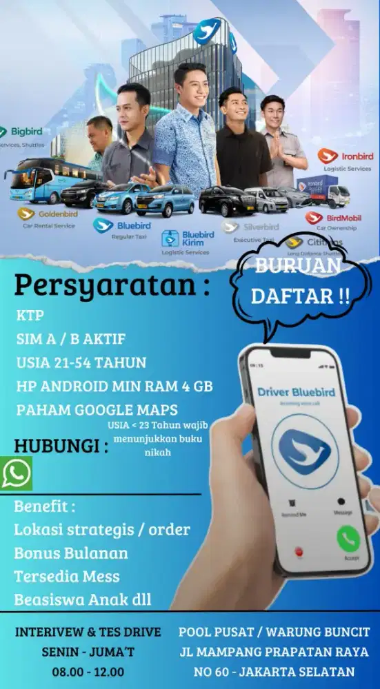 Lowongan kerja driver taxi Bluebird