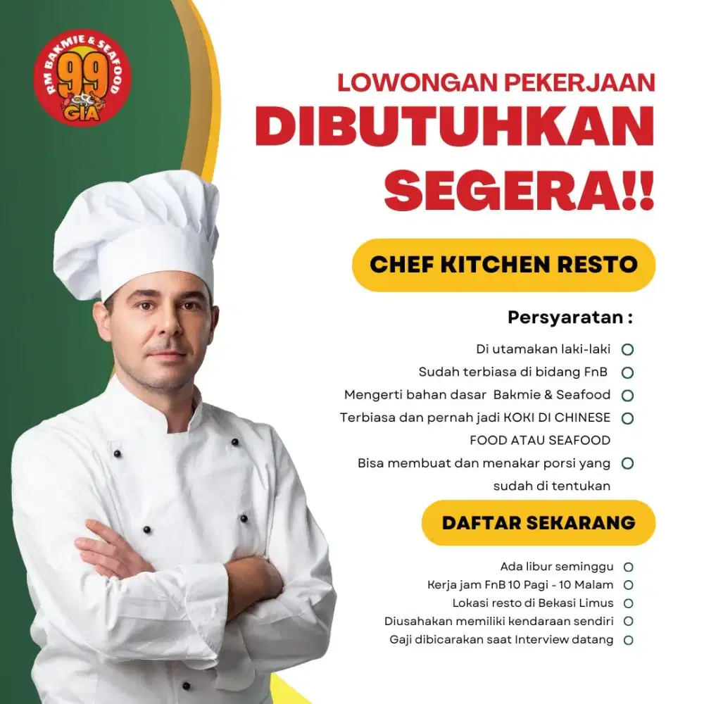 Dicari Chef Kitchen Resto