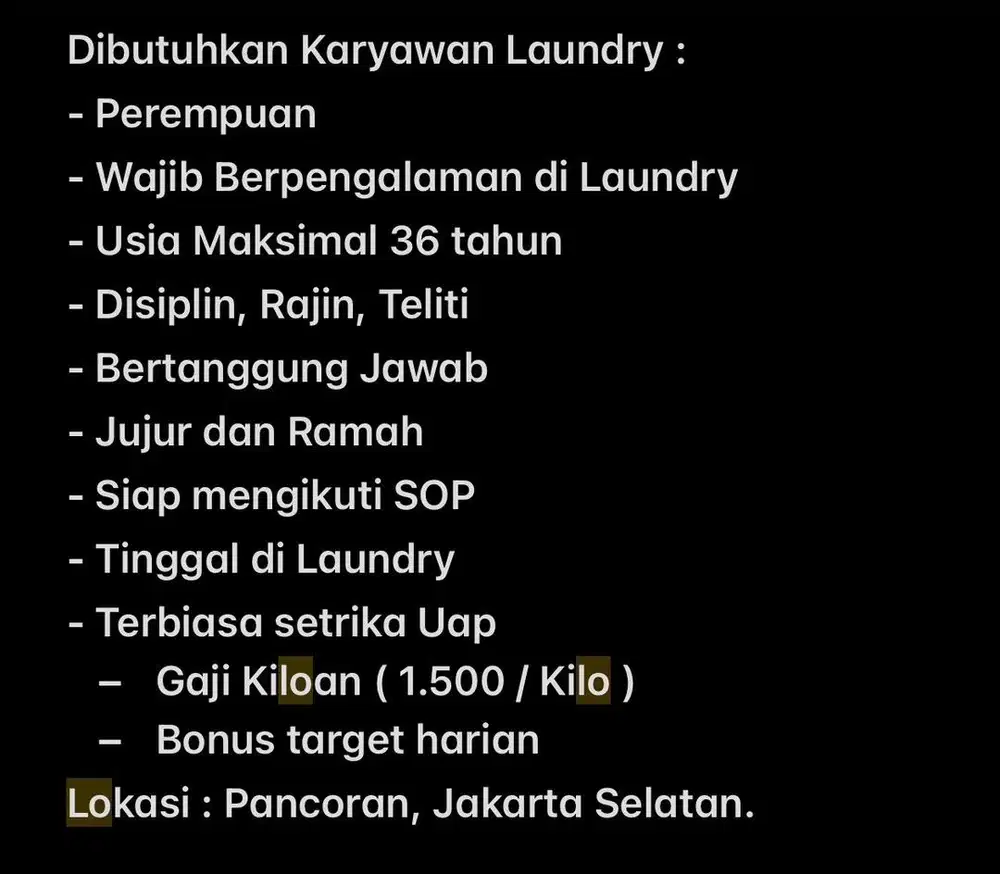 LOWONGAN KERJA LAUNDRY