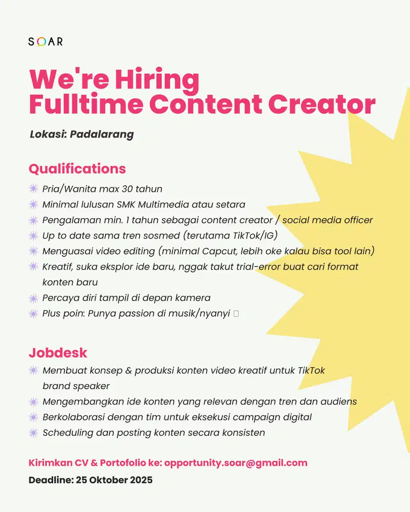 Dicari Content Creator untuk ASATRON