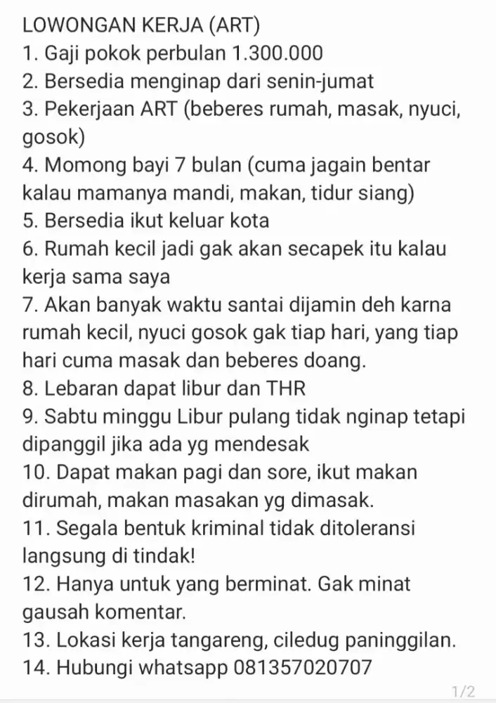 Loker Asisten Rumah Tangga
