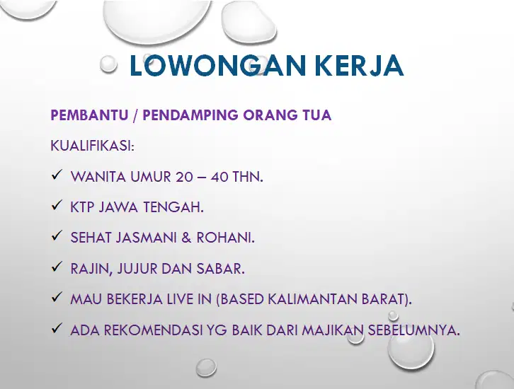 Dibutuhkan Pembantu Pendamping Pengasuh Orang Tua Lansia