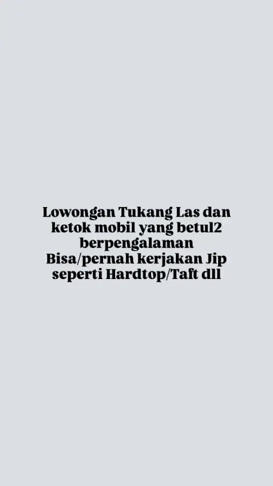 Dibutuhkan Tukang Las Ketok mobil yang betul2 berpengalaman