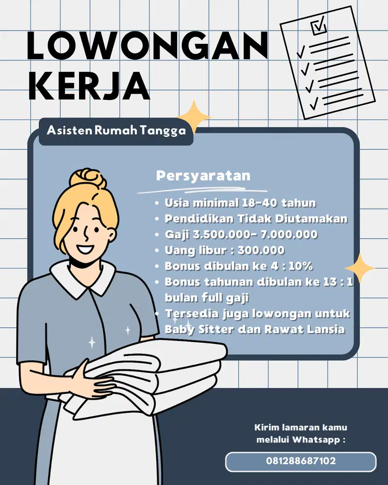 Lowongan Asisten Rumah Tangga / Baby Sitter / Perawat Lansia