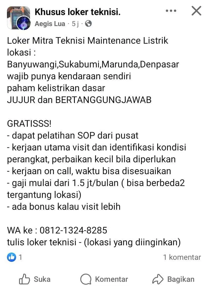 Lowongan Kerja Teknisi Maintenance