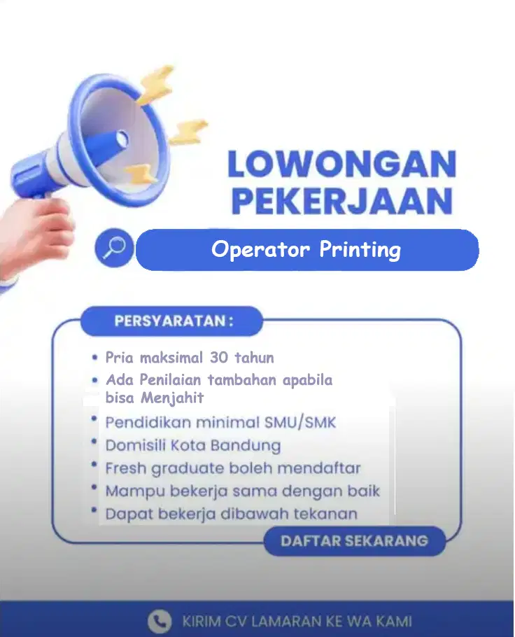 LOWONGAN PEKERJAAN OPERATOR PRINTING
