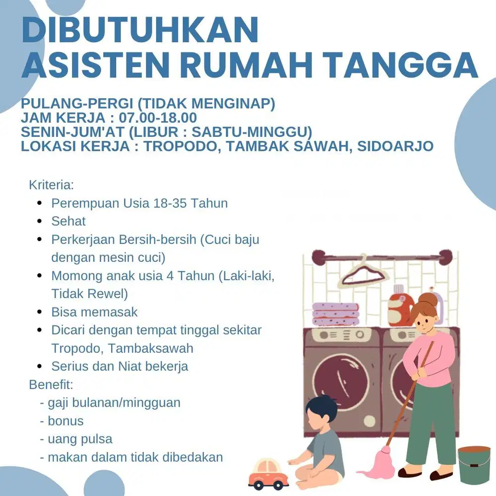 Dibutuhkan Asisten Rumah Tangga